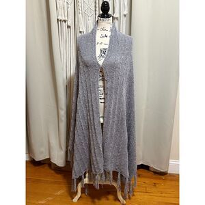 LuLaRoe Grey Knit Fringed Long Ponho/ Scarf/ Shrug NWT Soft Fuzzy OS Classy Chic